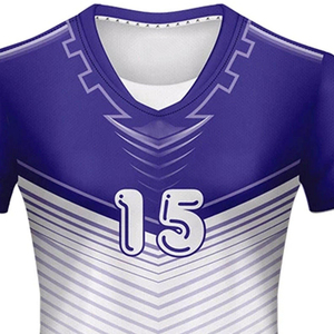 Conjunto de Uniforme de Voleibol Personalizado para Mujer, Morado con Rayas Blancas, Sublimado, 100% Poliéster, Transpirable, Ajustado, Manga Corta - Product Image 4