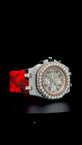 Montre en moissanite de qualité supérieure, bracelet en caoutchouc rouge, demi-sertie de diamants, certifiée par un testeur de diamants, livrée avec boîte. - Product Image 2