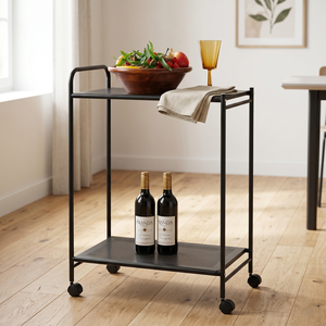 Modern 2-Tier Bar Cart With Black Steel Frame Four-Wheel Movable Storage <b>Trolley</b> For Home Use - Product Image 3