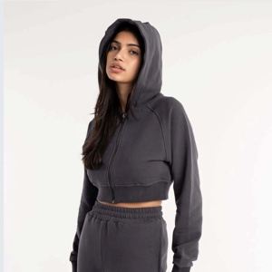 Custom OEM High Quality Casual Athletic Gym Wear Slim Fit Jacket Wholesale Womens <b>Cropped</b> <b>Zip</b> <b>Up</b> Hoodie - Product Image 4