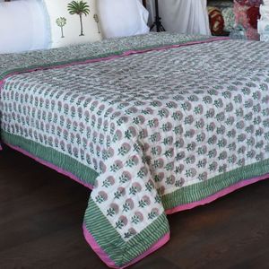 Juego de Ropa de Cama Acolchada con Estampado Clásico, de Algodón Hecho a Mano, para Uso en Todas las Estaciones, Transpirable, con Patrón Floral Verde y Rosa, a Precio de Mayoreo - Product Image 6