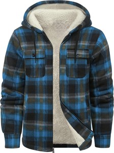 Chaqueta de Franela a Cuadros para Hombre, con Forro de Sherpa, Cierre de Cremallera, Bolsillos Delanteros, Estilo Casual para Invierno, Corte Regular - Product Image 1