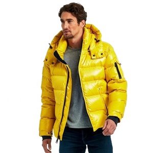 Men's Yellow Shiny Puffer Jacket <b>Bubble</b> <b>Coat</b> Waterproof Windproof Stand Collar Front Logo Oversized Winter Black Custom OEM - Product Image 1
