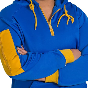 สินค้ามาใหม่ SGRho เสื้อฮู้ดครึ่งซิปสีบล็อกสำหรับผู้หญิงฤดูหนาว |   เสื้อฮู้ดแขนยาวปักตัวอักษรกรีกด้านหน้า - Product Image 4