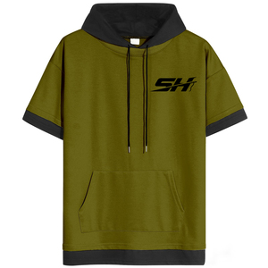 เสื้อฮู้ดแขนสั้นผู้ชายแบบสั่งทำ ระบายอากาศได้ดี สวมใส่สบาย บริการผลิตแบบ OEM ODM ผ้าฝ้ายผสมราคาประหยัด - Product Image 1