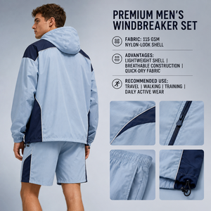 Ensemble veste coupe-vent et short pour homme, personnalisé, réfléchissant, coupe-vent, respirant, en nylon Ripstop, avec logo personnalisé, fournisseur - Product Image 5