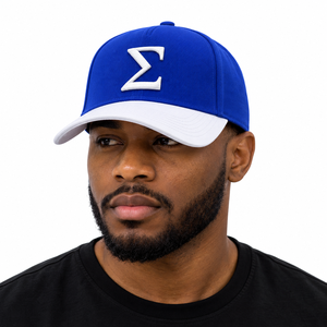 Gorra de Béisbol Bordada en Azul Real y Blanco de Phi Beta Sigma, Estructurada, con Visera Curva Ajustable, con Letras Griegas, Informal, Deportiva, para Hombre - Product Image 1
