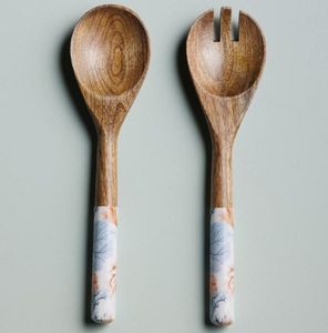 Export Quality Flatware Wood <b>Salad</b> <b>Server</b> With Resin Handle Custom Standard Size Luxury Designed Spoon & Fork Set of 2-Pcs - Product Image 5