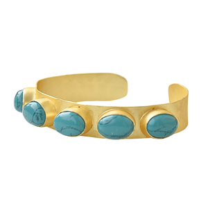 Bracelet manchette en laiton plaqué or 18 carats fait main, serti de pierres turquoise, motif géométrique, style vintage, bijoux de fiançailles pour femme - Product Image 5
