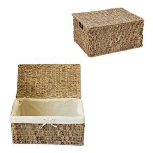 Cesta de Almacenamiento de Mimbre con Tapa, Cesta de Regalo Ecológica, Cesta Organizadora con Forro de Algodón - Product Image 1