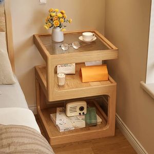 Modern Solid Wood Nightstand with 3 <b>Drawers</b> and Glass <b>Top</b>, Nordic Bedside <b>Table</b> for Bedroom, Apartment and Hotel Furniture - Product Image 6