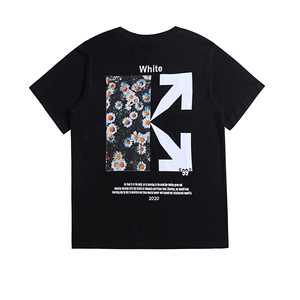 T-shirt Homme Manches Courtes OW de Haute Qualité en Toile 100% Coton avec Motif Religieux Marguerite Feux d'Artifice et Bande Bronzante - Product Image 3