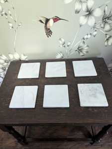 Ensemble de 6 dessous-de-verre carrés en marbre blanc gris marbré, 4 pouces, avec coussinets en feutre, décoration de table - Product Image 5