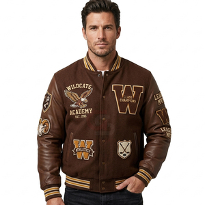 Custom made patch <b>Chenille</b> Embroidery Leather Sleeve Baseball Letterman Outdoor Bomber <b>Jumper</b> Jacket for <b>Men</b> Collage Jacket 2026 - Product Image 3