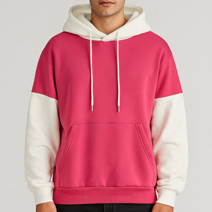 Men's Color Blocking Hooded Sweatshirt <b>Oversized</b> Casual Fleece Pullover Pink <b>White</b> Long Sleeve Autumn Wear - Product Image 1