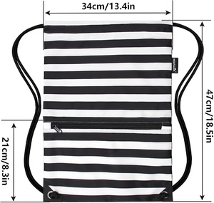Shagaf Sports Wear Impex Model 06 Nylon <b>Drawstring</b> <b>Backpack</b> 30-40L Cream with Black Zipper Pocket - Product Image 2