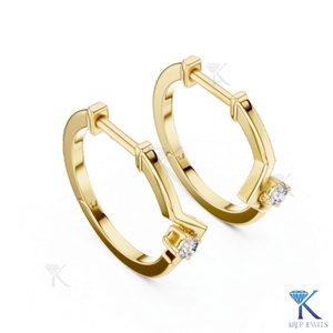 Lab Grown CVD Diamond Solitaire Chevron V Shape <b>Hoop</b> <b>Earrings</b> Snap Back 14K <b>Solid</b> Gold Luxury Women's Jewellery - Product Image 3