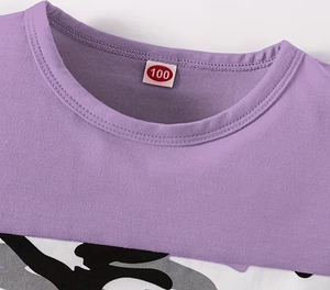 Conjunto de Ropa Casual para Niñas, Camiseta de Manga Corta con Estampado de Personajes y Bloques de Color, Pantalones Deportivos, Poliéster/Algodón, Pijamas - Product Image 3