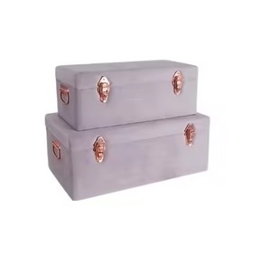 Ensemble de coffres de rangement en velours jaune moutarde de qualité supérieure, coffre de rangement décoratif en métal avec fermoirs en or rose - Product Image 3