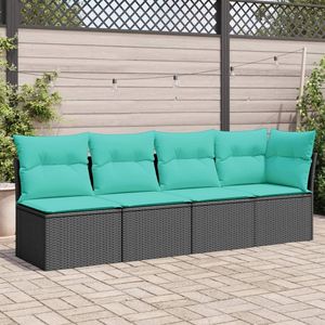 Canapé de jardin 4 places à pieds réglables en rotin PE noir - Product Image 1