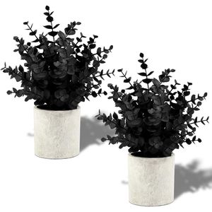 Set di 2 Piante Artificiali di Eucalipto Nero, Piccole Decorazioni Finte in Vaso per Halloween, Scaffali, Scrivanie, Casa, Fattoria, Verde Decorativo - Product Image 1