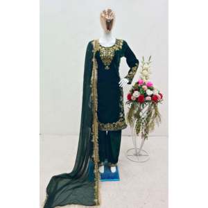 Conjunto de Top de Terciopelo Verde Elegante con Dupatta de Diseñador para Bodas, Talla M, para Fiestas - Product Image 3