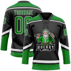 Venta al por Mayor del Jersey de Hockey 3D Personalizado de OMMIZ INDUSTRY, Color Negro, Verde Hierba y Blanco, con Diseño de Santa Claus Navideño - Product Image 1