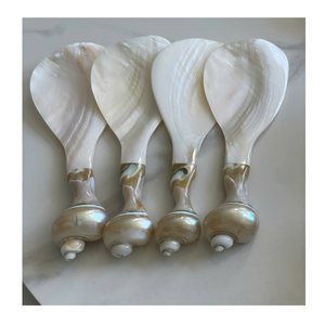 Cuillère et fourchette artisanales en nacre avec manche en coquillage naturel pour vaisselle écologique - Product Image 4