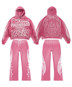 100% Cotton Customized Logo Winter Men's Plus Size Hip Hop Loose Fit Two Piece Embroidery <b>Tracksuits</b> Joggers Sports Zip Hoodie - Product Image 4