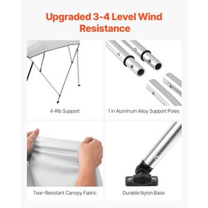 Tendalino Bimini a 4 Archi in Poliestere 600D con Telaio in Lega di Alluminio, Impermeabile, Parasole per Barche, Copertura per Tendalino - Product Image 3