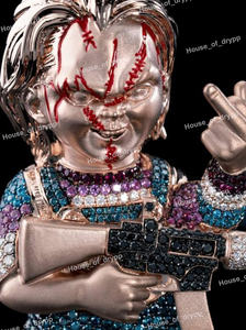 Colgante de Muñeca de Terror con Diamante Moissanite Multicolor, Elaborado en Plata 925, Joyería de Lujo Estilo Hip Hop - Product Image 4