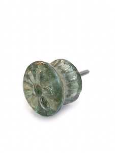 Carved Green Flower <b>Crystal</b> Glass Cabinet <b>Knob</b> Decorative Drawer Pull Furniture Handle for Wardrobe Dresser Kitchen - Product Image 1