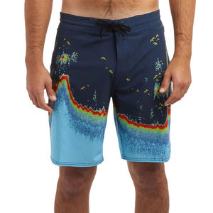 Shorts de baño azules para hombre con estampado de palmeras, yates y banderas americanas, de secado rápido, con cordón ajustable, informales. - Product Image 6