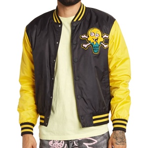 Veste d'université de baseball ample en cuir jaune et noir avec logo brodé en chenille personnalisé de haute qualité pour hommes - Product Image 1