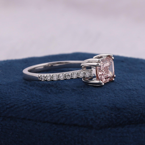 Emerald Cut Engagement Ring White Gold Prong Setting Pave Band Women's Classic Fine Jewelry - Product Image 6