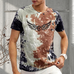 Men's Sporty Oversized Short Sleeve T-Shirt with Front Logo Casual O-Neck Woven Fabric - Product Image 5