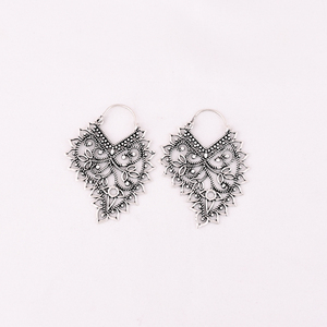 Textured Silver Gold Plated Brass Intricate Filigree Trendy Hoop <b>Earrings</b> 47x35MM - Product Image 1