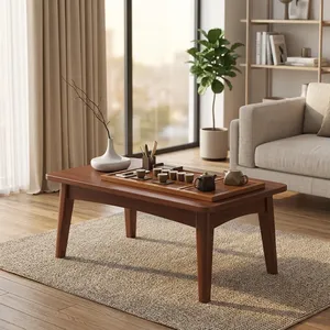Mesa de Centro Moderna de Madera con Bandeja para Té, Rectangular, para Sala de Estar, con Bordes Redondeados, Estilo Madera Sólida - Product Image 4