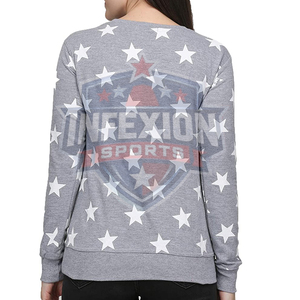 Sweat-shirt gris à col rond pour femme avec imprimé étoile blanche, haut tricoté décontracté à manches longues, vêtement d'automne - Product Image 3