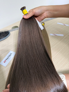 ผมต่อแท้ 100% เกรดพรีเมียม สีน้ำตาลเข้มธรรมชาติ แบบตรง เวียดนาม ยี่ห้อ Nasa Hair Luxury  แบบยกมัด  จัดเรียงเกล็ดผม - Product Image 5