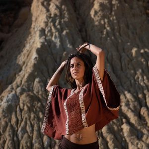 Loose Fit Cotton <b>Poncho</b> Top With Oversized Batwing Sleeves And Handcrafted Tribal Pattern Free Size - Product Image 4