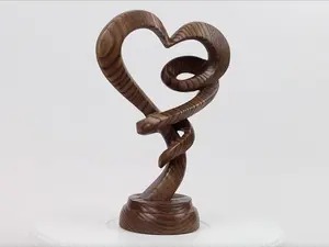 Statue de cœur en bois moderne 2026, sculpture abstraite au design minimaliste, courbes lisses, finition bois naturel, décor romantique, élégant - Product Image 2