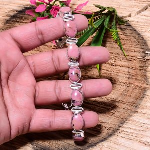 Pulsera con bisel de calcedonia rosa, joyería de piedra rosa natural, hecha a mano, plata de ley 925, regalo para ella - Product Image 4