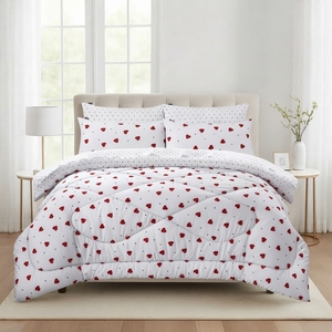 Hearts <b>Comforter</b> <b>Set</b> Reversible Blue White Pattern Stitched 100% Cotton T-150 All-Season Breathable Home Use - Product Image 4