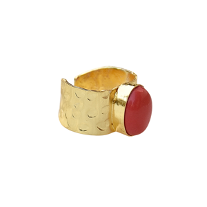 Wholesale Red Semi-Precious Stone <b>Statement</b> <b>Ring</b> Gold Plated Wide Band Adjustable Designer Jewelry Bulk - Product Image 3