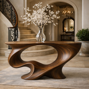 Mesa Consola de Madera Maciza Hecha a Mano, Estilo Minimalista Moderno, para Hotel, Villa, Entrada, Pasillo, Sala de Estar, Mesa de Madera Natural Sólida - Product Image 3