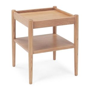Table d'appoint minimaliste en chêne blanc naturel, table basse carrée à 2 niveaux avec plateau surélevé anti-déversement et pieds coniques - Product Image 3