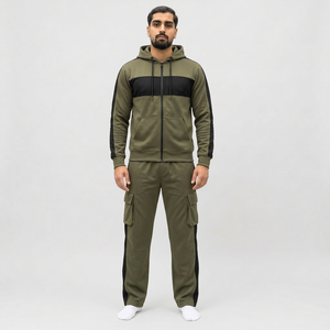 Survêtement à capuche bleu marine pour homme, manches longues, fermeture éclair, couleur unie, vêtement décontracté, coupe régulière avec poches latérales - Product Image 3