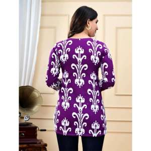 Túnica de Popelina Morada 100% Algodón Ecológico para Mujer, Estilo Vintage, Estampado Ikat, Ropa Casual de Oficina, Venta al Por Mayor en India - Product Image 2
