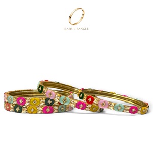 Bracelets en verre kashmiri multicolores arc-en-ciel exclusifs, design floral en cristal pour femmes, bijoux indiens pour mariage et festivals - Product Image 3